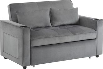 STILVORA Sof&aacute; Convertible 2 Plazas En Terciopelo Con Respaldo Ajustable, 2 Portavasos, Bolsillo Lateral Y 2 Cojines Gruesos, Gris
