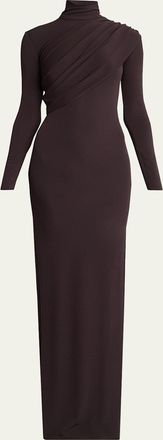 Courr&egrave;ges Turtleneck Twisted Jersey Long-Sleeve Gown