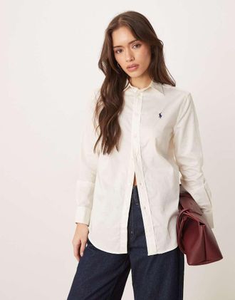 Polo Ralph Lauren Camicia in twill color crema con logo a icona-Bianco