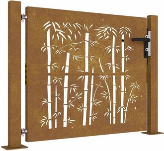 Berkfield Home Garden Gate 105x80 cm Corten Steel Bamboo Design in Brown