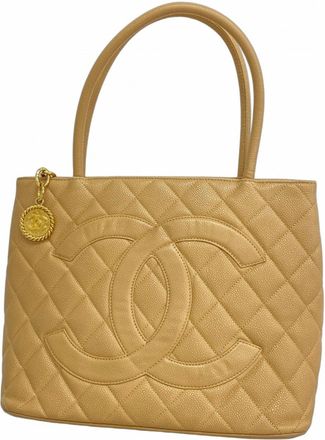 Chanel Beige Grained Calfskin Tote Bag (Pre-Owned)