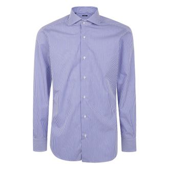 Barba Popeline Overhemd - Heren - Zakelijke Overhemden - Blauw - L - Overhemden