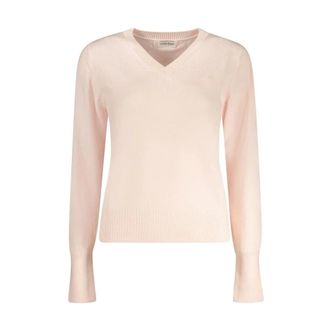 Guess V-neck Knitwear, female, Pink, Size: S Pink Wool Knit Sweater