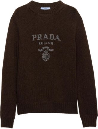 Prada Maglione girocollo con logo - Marrone