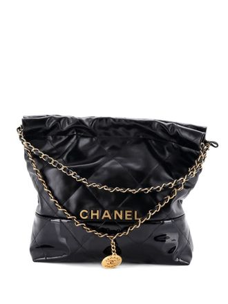 Chanel 22 Chain Quilted Calfskin and Patent Small hobo bag - women - Calf Leather - One Size - Black