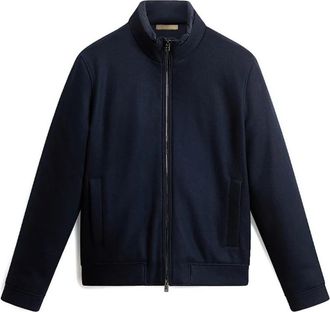 Woolrich Knitted Woollewis Bomber Woou 2024 - Heren - Vesten met rits - Blauw - XL - Wol - Hoodies & sweatvesten