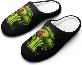 Generic I Love Broccoli Funny Mens Slippers Cotton Warm House Shoes Memory Foam Sandals Print Size 7-14