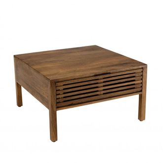 Macabane Mesa de centro cuadrada 70x70cm en madera de mango 2 cajones calados