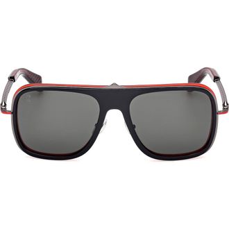 Christian Louboutin 62mm Mirrored Navigator Sunglasses in Black Red /Gunmetal Red at Nordstrom