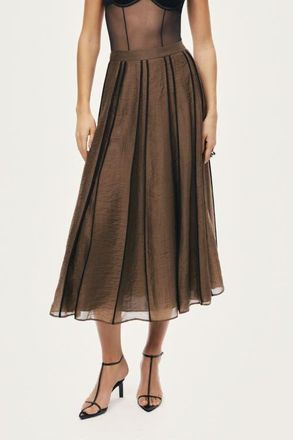 Nocturne Sheer Pleated Midi Skirt in Camel at Nordstrom, Size X-Small Eu
