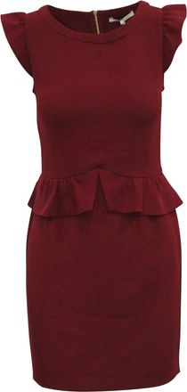 Sandro Resonance Peplum Dress in Burgundy Polyester