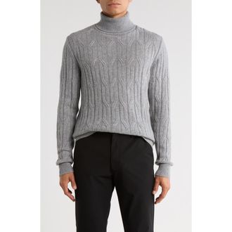 Bugatchi Cable Knit Turtleneck Sweater in Platinum at Nordstrom Rack, Size Large