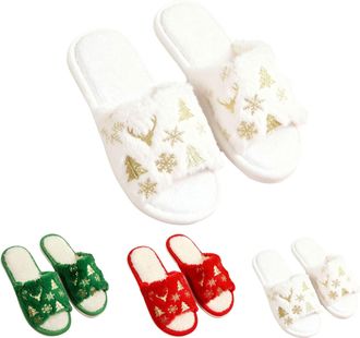 Generic Christmas Slippers for Women Size 6 Plush Fuzzy Warm Cozy Memory Foam, Anti-Slip Slip-On Slippers Ladies Open Toe Home Shoes for Xmas Holiday Winter I