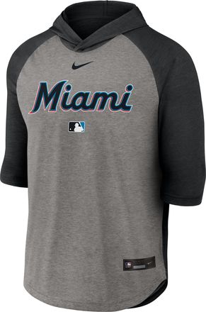 Nike Miami Marlins Authentic Collection Flux Nike Mens Dri-FIT MLB 3/4-Sleeve Hooded T-Shirt in Black | 04HI096NMQM-LQZ