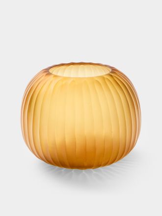 Micheluzzi Glass Riccio Ambra Coste Hand-Blown Murano Glass Vase (8.5in/22cm)