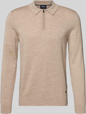 Joop Strickpullover aus Schurwolle mit Polokragen Modell Dondor in Hellbraun, Größe XXL