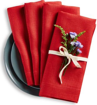 Solino Home Linen Dinner Napkins Set of 4, 20 x 20 Inch for Dining Table, Holiday and Everyday Table Decor - Fete in Red at Nordstrom, Size Large