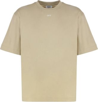 Off-white Geribbelde crew-neck T-shirt in katoen - Heren - T-shirts - Beige - L - Katoen - Tops