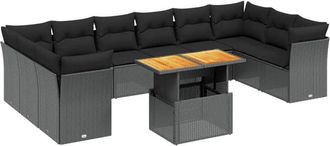 vidaXL Set De Sof&aacute;s De Jard&iacute;n 11 Pzas Y Cojines Rat&aacute;n Sint&eacute;tico Negro Vidaxl