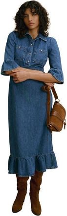 Mint Velvet Ruffle Hem Denim Midi Dress in Blue at Nordstrom, Size 10