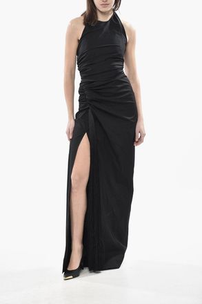 Ferragamo Vestito Halter Neck in Cotone Stretch con Dettaglio Frangia Salvatore Ferragamo