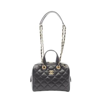 Chanel Pre-owned Matelasse Caviar 2way Boston Bag - Dames - Pre-owned - Zwart - Maat: ONE Size Leer
