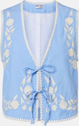 Juliet Dunn Embroidered cotton chambray vest