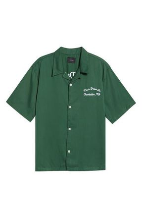 PacSun Four Drive Embroidered Camp Shirt in Green at Nordstrom, Size X-Large