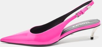 Versace Pink Brushed Leather Pin-Point Slingback Pumps