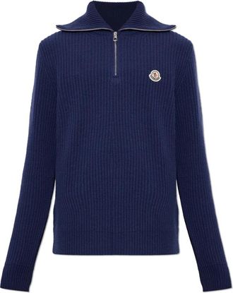 Moncler Logo Rib Wol Trui - Heren - Coltruien - Blauw - L - Wol - Truien & Vesten