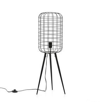 Els Banys L&aacute;mpara de pie tripodal met&aacute;lica pantalla met&aacute;lica negra