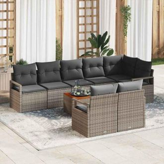 vidaXL Vidaxl - Conjunto De Sof&aacute; De Jard&iacute;n Con Coj&iacute;n 9 Pcs Gris Polirat&aacute;n