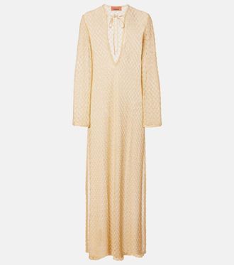 Missoni Open-knit tie-neck lam&eacute; kaftan