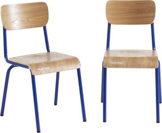 Pantone Lote de 2 sillas azul eléctrico, chapa de fresno, patas metal