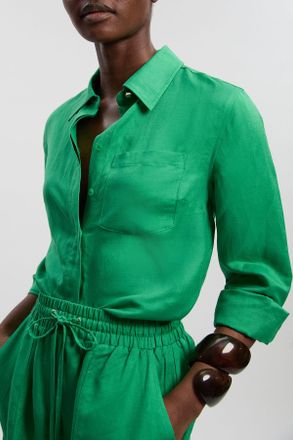 Karen Millen Womens Viscose Linen Woven Long Sleeve Shirt - Green - Size 12 UK