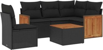 vidaXL Vidaxl - Set De Sof&aacute;s De Jard&iacute;n 6 Piezas Y Cojines Rat&aacute;n Sint&eacute;tico Negro