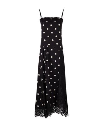 Sportmax Long Silk Twill Dress With Lace Accents And Asymmetrical Hem