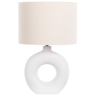 Beliani L&aacute;mpara De Mesa De Cer&aacute;mica Blanco Beige Claro 58 Cm Pantalla Tela Art D&eacute;co Venta