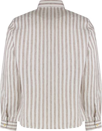 Sonrisa Mens Striped Linen Shirt Beige