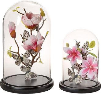 Tozai Home Home Set Of 2 Flora & Fauna Butterflies In Round Dome