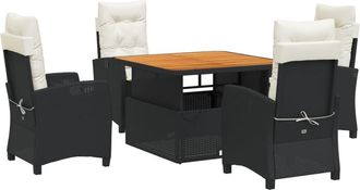 vidaXL Set De Muebles Jard&iacute;n 5 Pzas Con Cojines Rat&aacute;n Sint&eacute;tico Negro Vidaxl