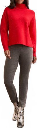 Tribal High-Low Turtleneck Sweater With Side Slits In Carmine