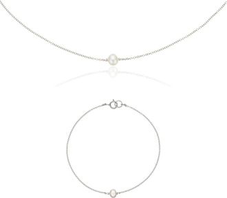 Lily & Roo Silver Single Pearl Choker and Bracelet Gift Set