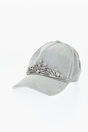 Dsquared2 Ribbed Velour Baseball Cap TIARA with Metal Detail Embellish size One
