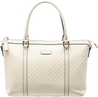 Gucci Pre-owned Tote Bags, female, White, Size: ONE SIZE Pre-owned Embossed Leather Satchel