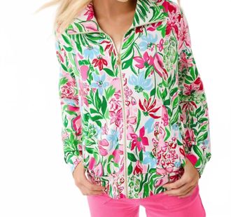 Lilly Pulitzer Eleni Upf 50+ Zip-Up Top In Glowing Gardens
