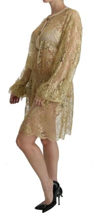 Dolce & Gabbana Womens Gold Lace See Through A-Line Knee Length Dress Cotton Nylon Silk