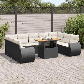 vidaXL Set De Sof&aacute;s De Jard&iacute;n Y Cojines 10 Pzas Rat&aacute;n Sint&eacute;tico Negro Vidaxl