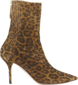 Aquazzura Montmartre leopard print suede pointy boots