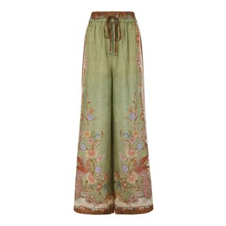 Zimmermann Botanische Print Wijde-pijpen Zijden Broek - Dames - Wijde Broeken - Veelkleurig - M - Broeken
